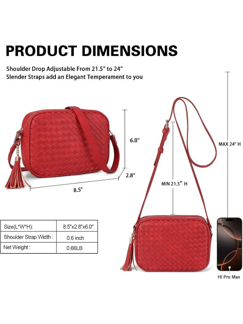 Women's Red Woven Small Boho Purse Vegan Zipper Leather Crossbody Bag